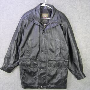 Laurence Roy Leather Jacket Mens Small Black Long Car Coat Snap Zip Pockets